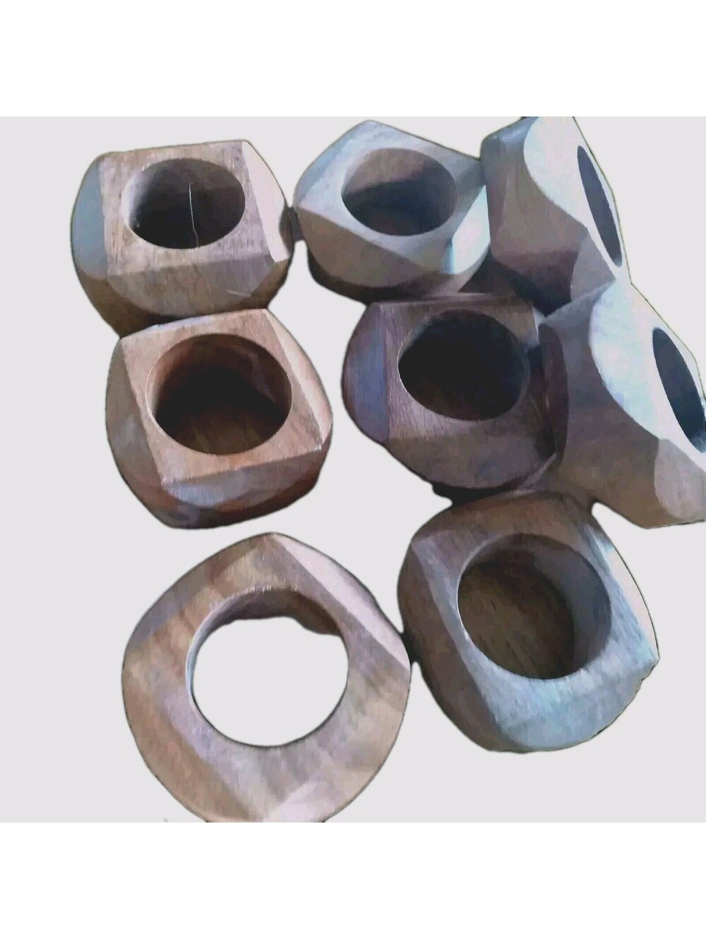 Set of 8 Wood Napkin Rings. Artisan Mid Century Wood Napkin Rings